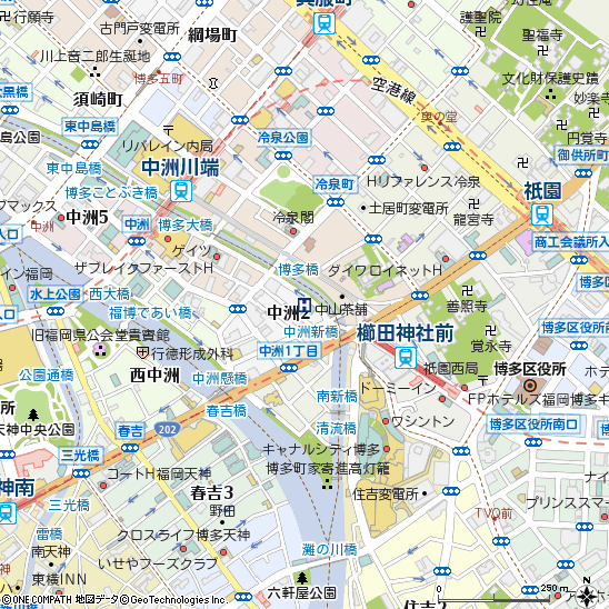 博多中洲ワシントンホテルプラザ付近の地図